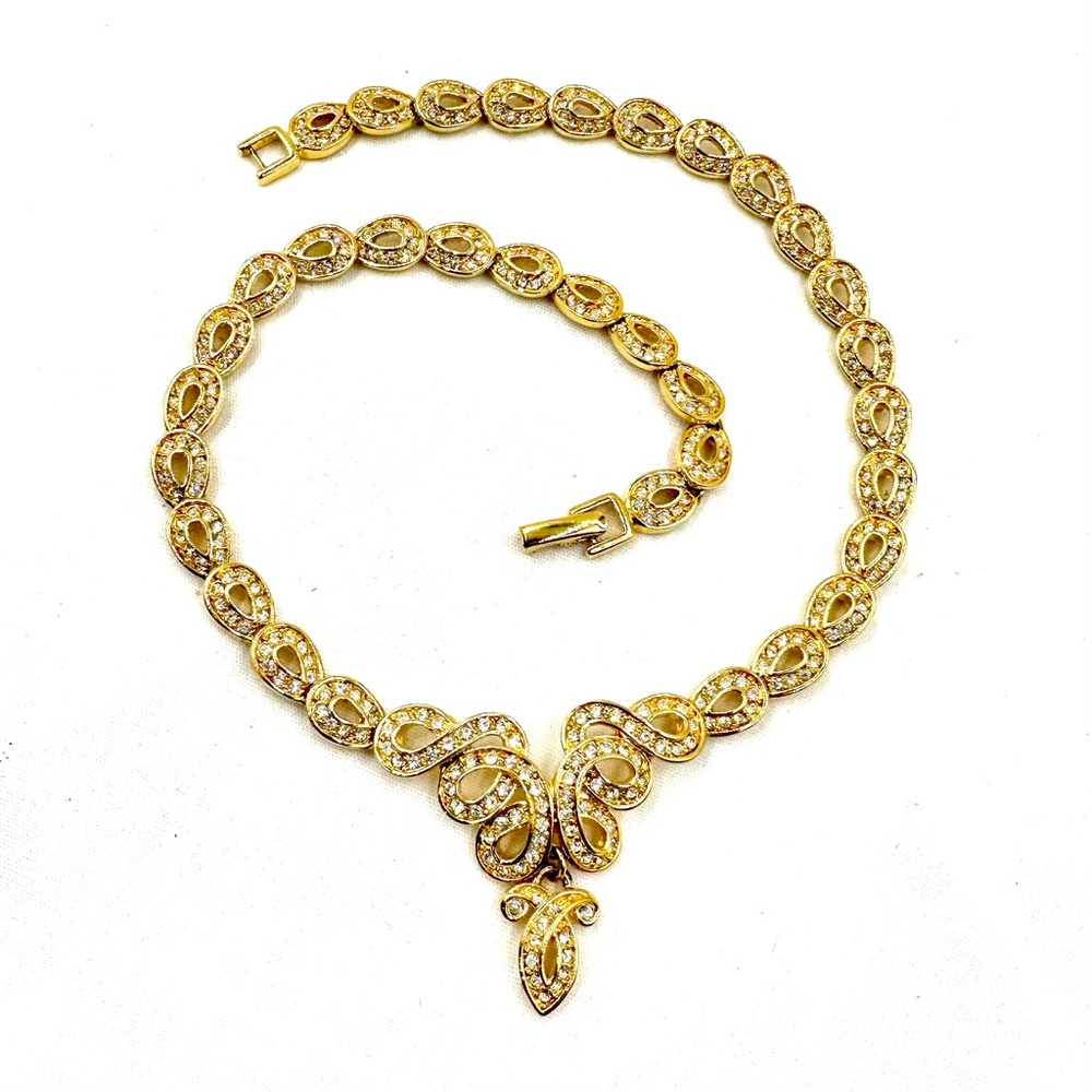 Glamorous Gold Rhinestone Necklace Formal Black Tie Wedding Bridal Prom